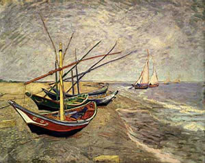 Barcas en la playa, de Vincent Van Gogh